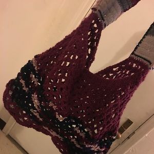Hand crocheted netted grocery bag; gym bag; purse